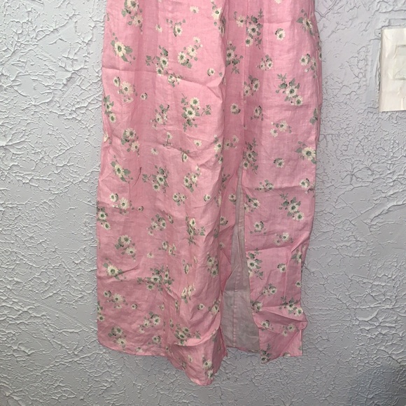 & Other Stories Floral Linen Dress Pink 6 Puff Sleeve Smock Peasant Romantic - Picture 6 of 17